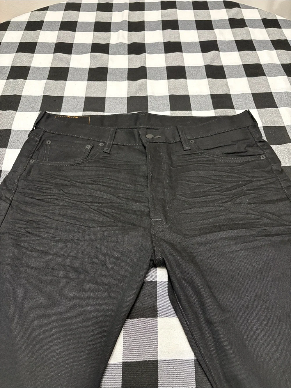 EXC Levi Levi's 501 Polished Black Button Fly Jeans Mens 36 x 36 Cotton Whiskers